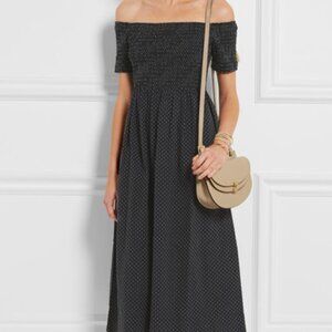 The Great Carnival Black White Polkadot Off Shoulder Cotton Midi Smock Dress S